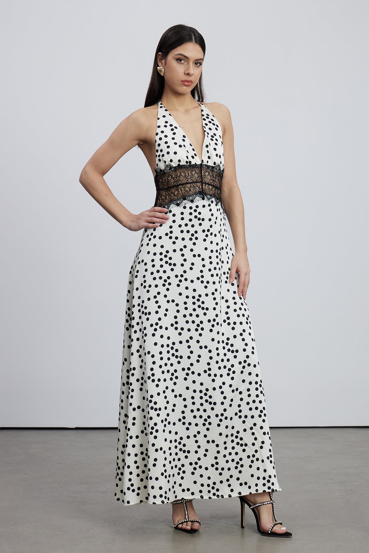 Bowie Lace Plunge Dot Maxi Dress - View 2