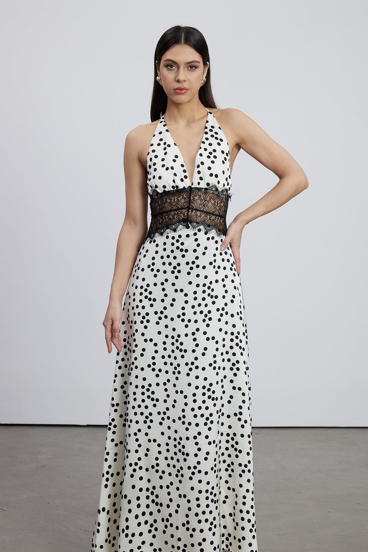 Bowie Lace Plunge Dot Maxi Dress - View 5