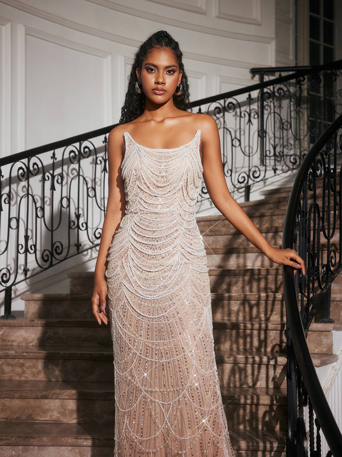Strapless Pearl Embellished Maxi Dress - View 2