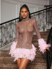 Rhinestone Feather Trimmed Mini Dress - View 3