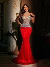 Strapless Sequin Ruched Mermaid Maxi Dress