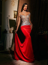 Strapless Sequin Ruched Mermaid Maxi Dress 2
