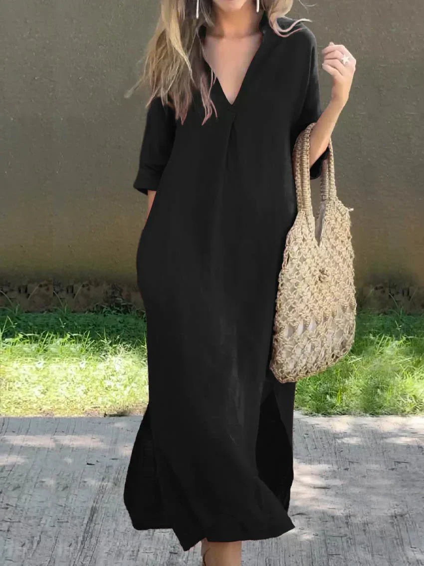 Alexa - Chic V-Neck Summer Maxi Dress Black