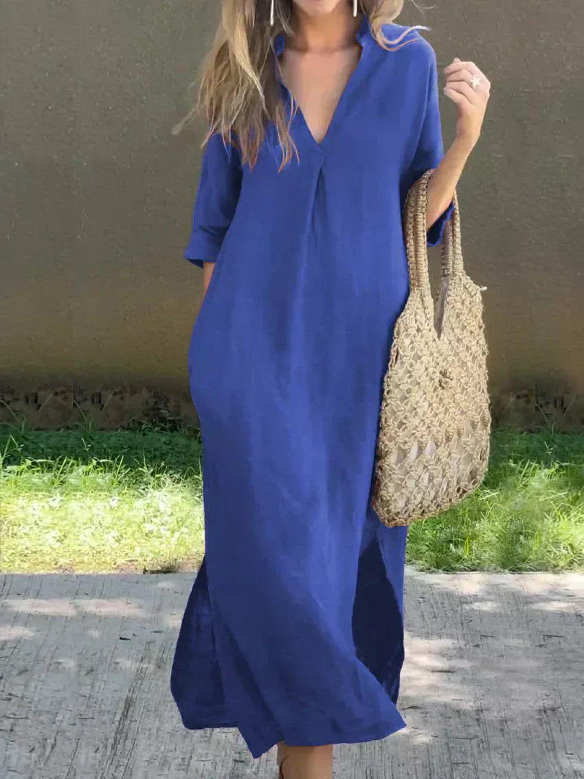 Alexa - Chic V-Neck Summer Maxi Dress Blue