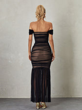Breigh Off Shoulder Mesh Ruched Maxi Dress 5