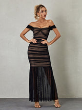 Breigh Off Shoulder Mesh Ruched Maxi Dress 2