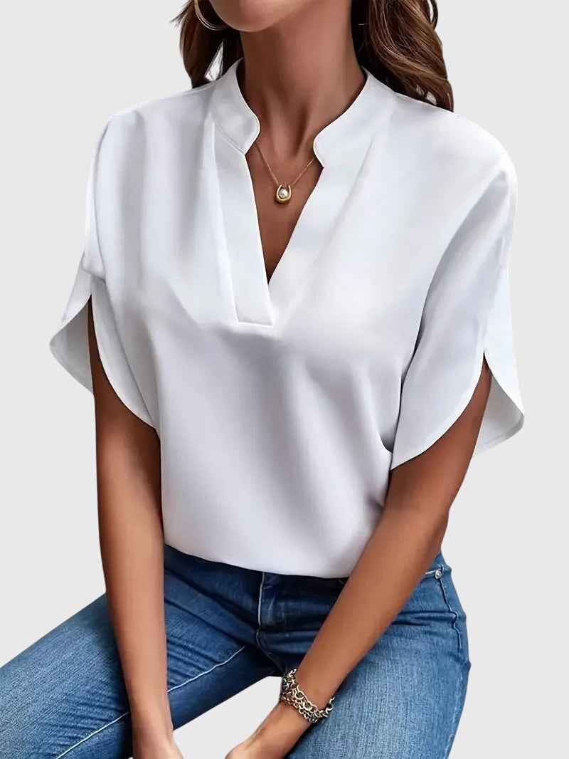 Elegant Soft V Neck Blouse with Lightweight Fabric and Relaxed Fit