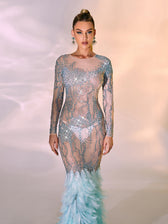 Briar Long Sleeve Rhinestone Feather Maxi Dress 5