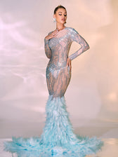 Briar Long Sleeve Rhinestone Feather Maxi Dress 3