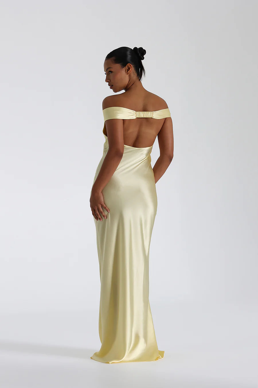 Satin Off Shoulder Sweetheart Neck Ruched Bust Slip Maxi Gown 4