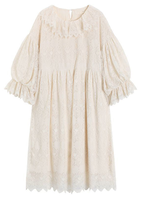 Brief Apricot Lace Patchwork Maxi Dress Lantern Sleeve - View 5
