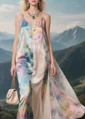 Brief V Neck Patchwork Silk Maxi Spaghetti Strap Dresses Summer 2