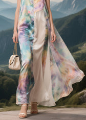Brief V Neck Patchwork Silk Maxi Spaghetti Strap Dresses Summer 4