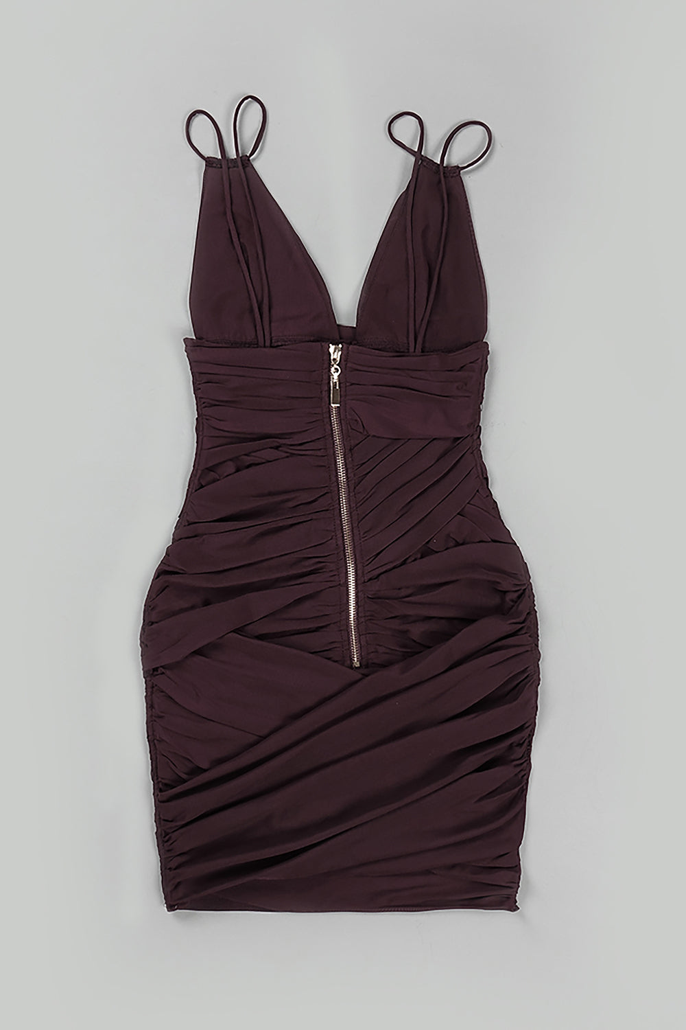 Mesh Plunge V-Neck Spaghetti Strap Ruched Bodycon Mini Dress 23
