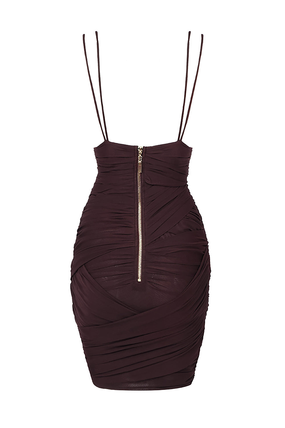 Mesh Plunge V-Neck Spaghetti Strap Ruched Bodycon Mini Dress 21