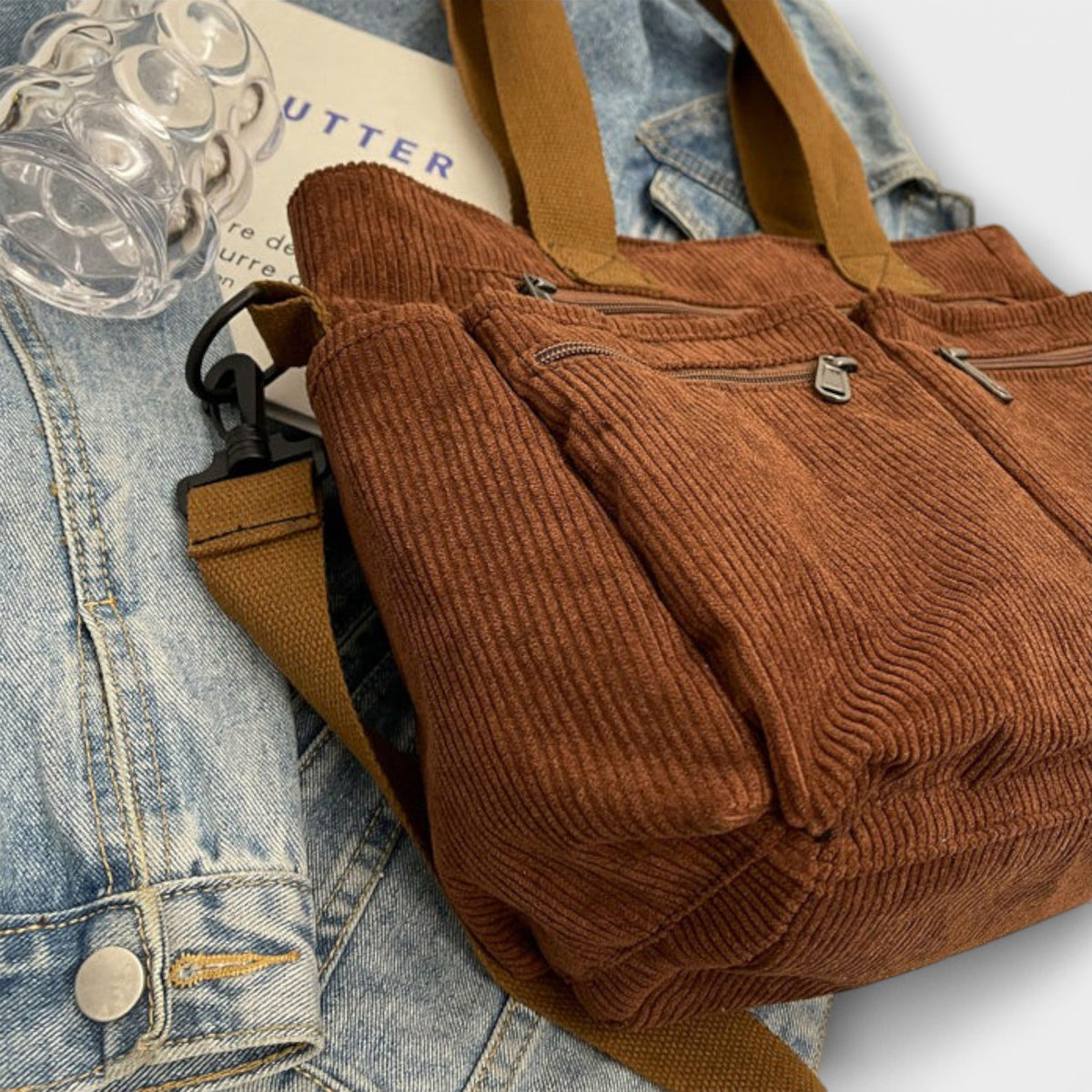 Corduroy Multi Pocket Tote Bag