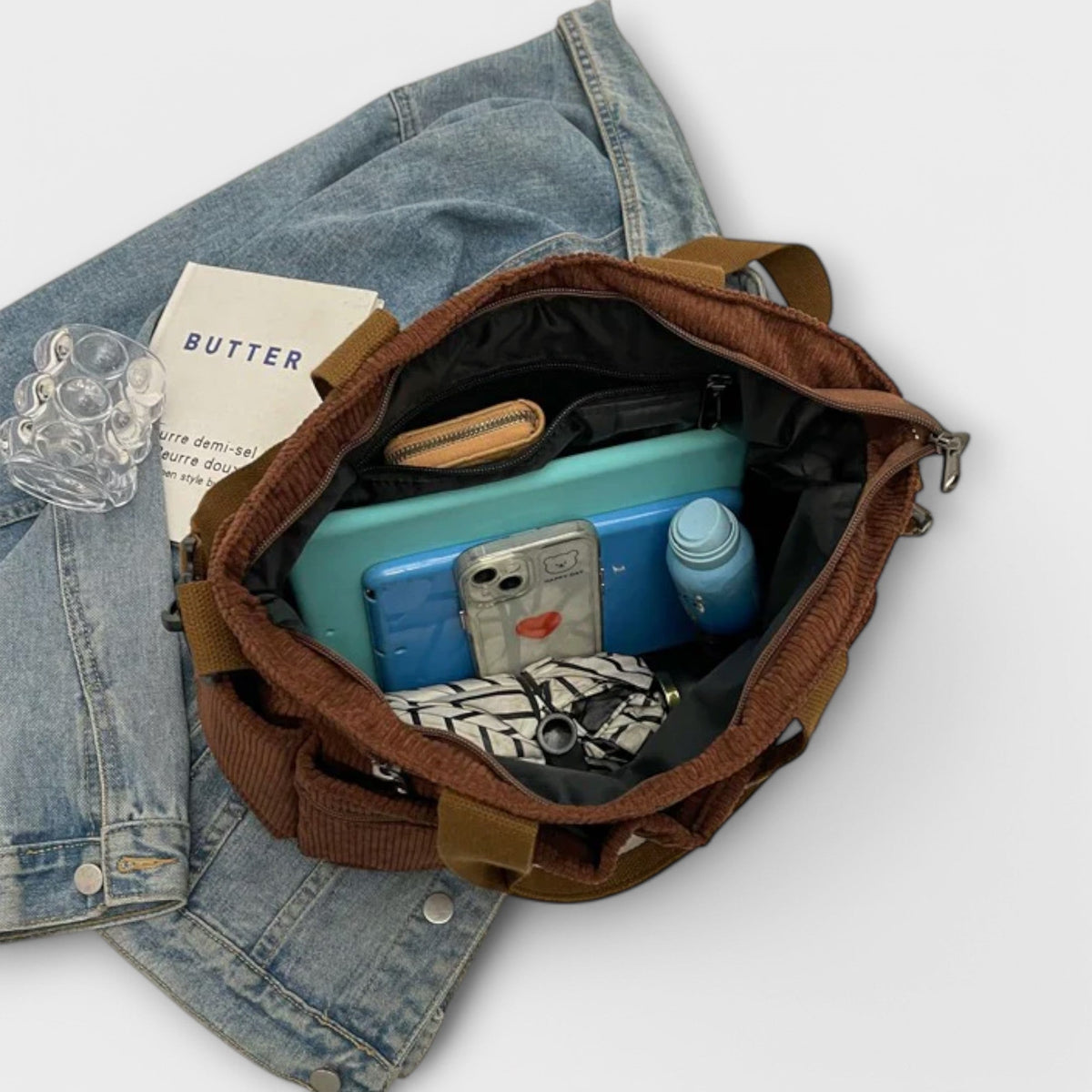 Corduroy Multi Pocket Tote Bag