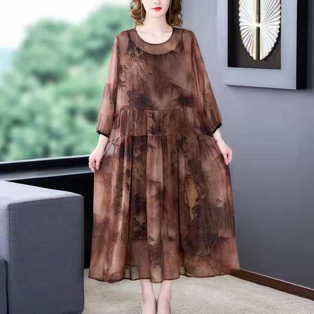 Brown Floral Maxi Dresses Plus Size Chiffon Dress 5