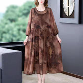 Brown Floral Maxi Dresses Plus Size Chiffon Dress 5