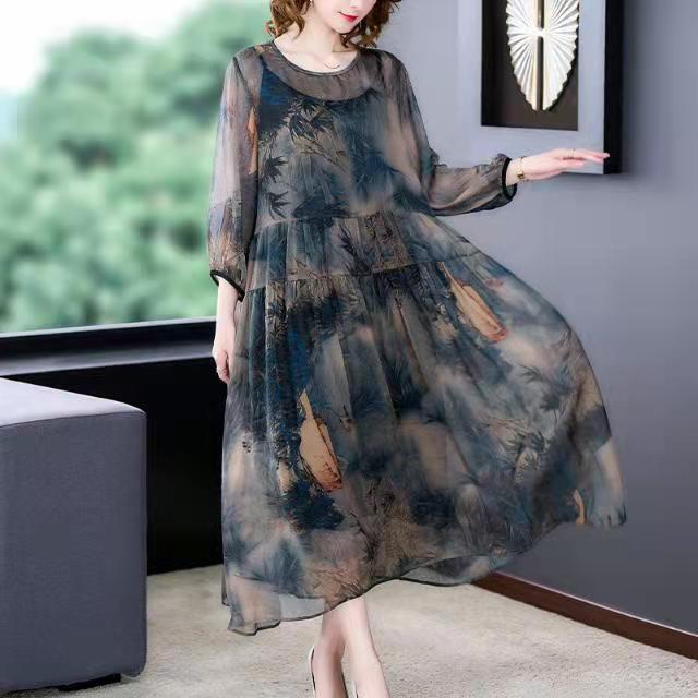 Brown Floral Maxi Dresses Plus Size Chiffon Dress