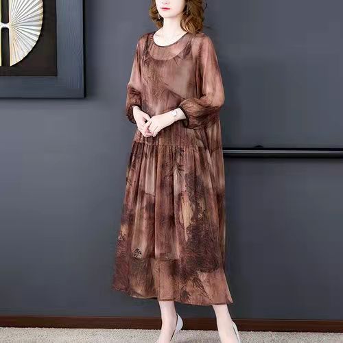 Brown Floral Maxi Dresses Plus Size Chiffon Dress 2