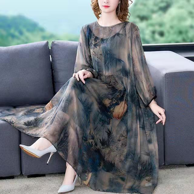 Brown Floral Maxi Dresses Plus Size Chiffon Dress 4