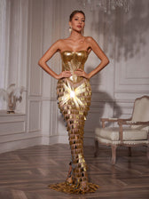 Corset Acrylic Fringe Maxi Dress - View 4