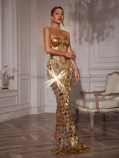 Corset Acrylic Fringe Maxi Dress - View 5