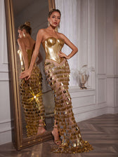 Corset Acrylic Fringe Maxi Dress - View 3