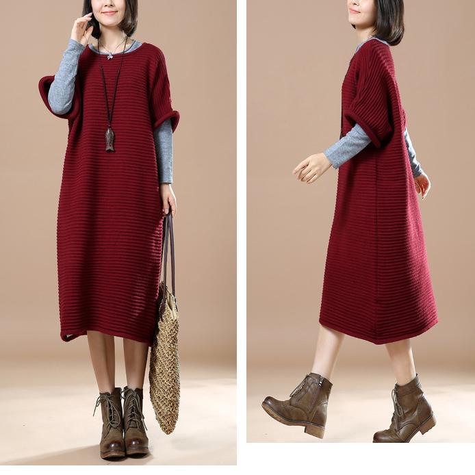 Burgundy half sleeve sweaters knit dresses