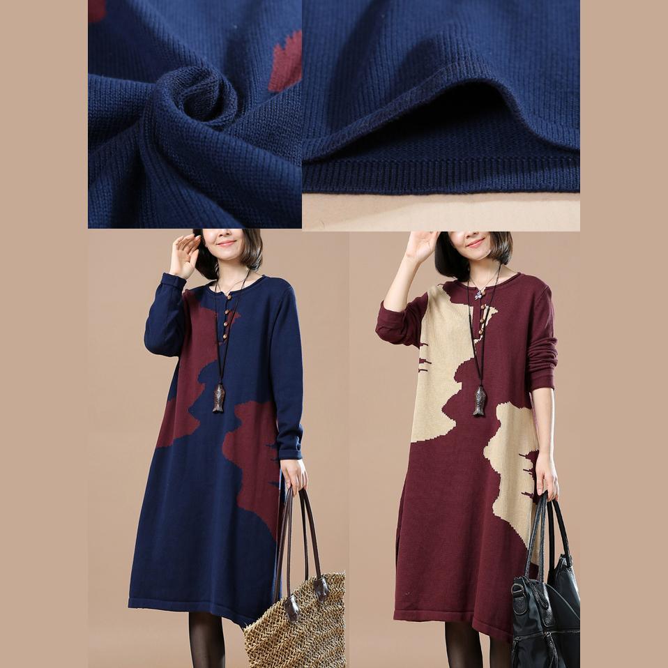 Burgundy woman sweaters winter knit dresses floral