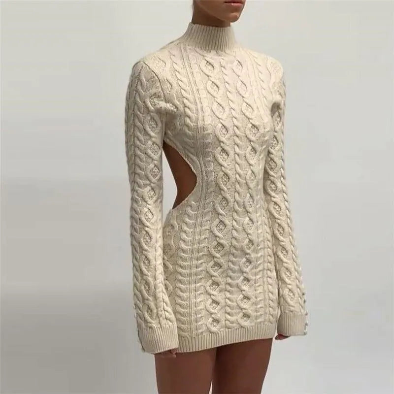 Cable Knit Long Sleeve Backless Bodycon Mini Dress 8