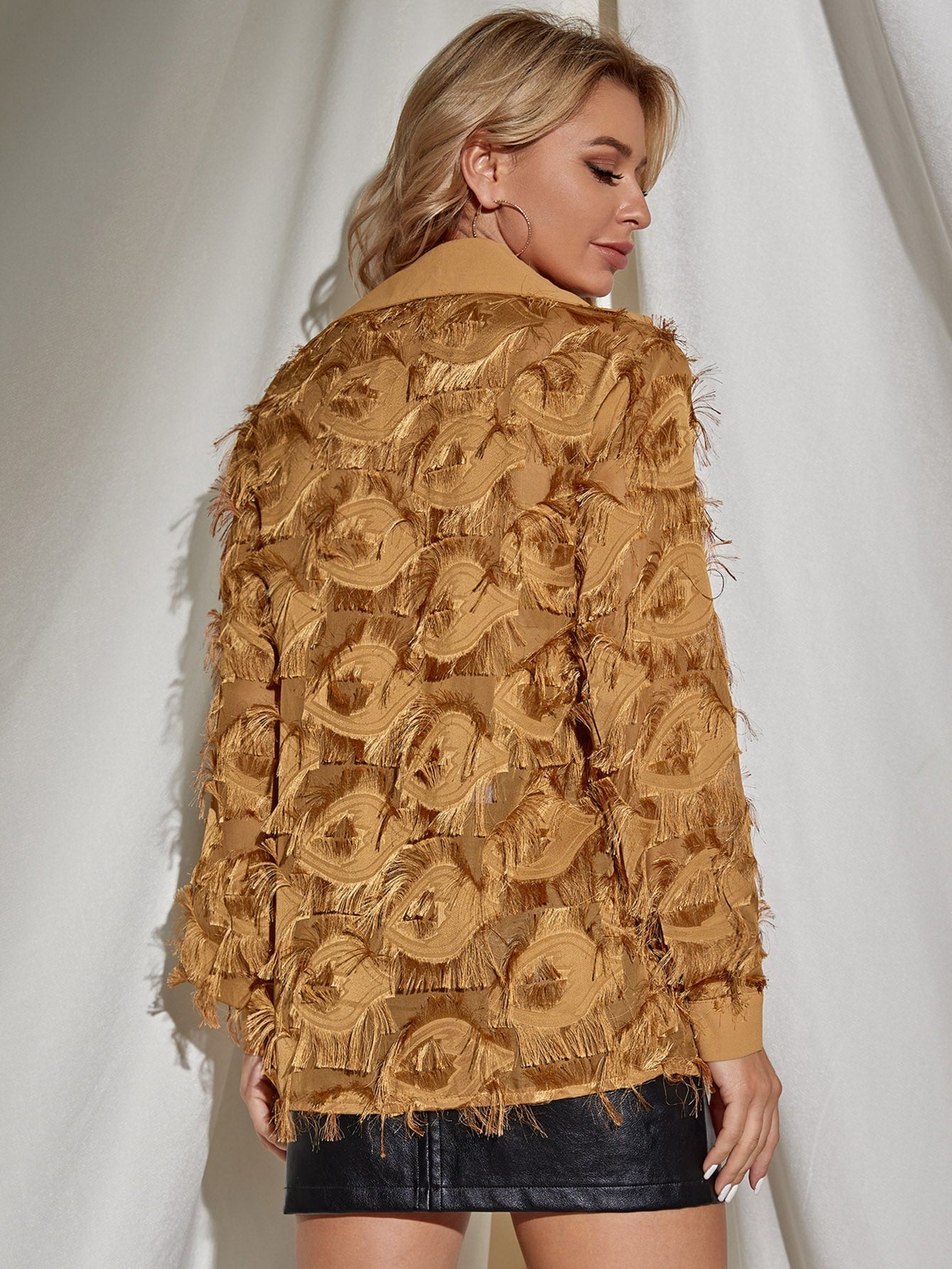 Button Front Fringe Trim Blouse