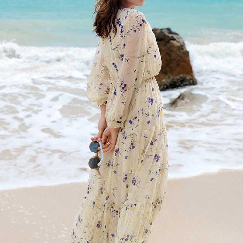 Buttoned Ruffle Layer Bohemian Dress For Women