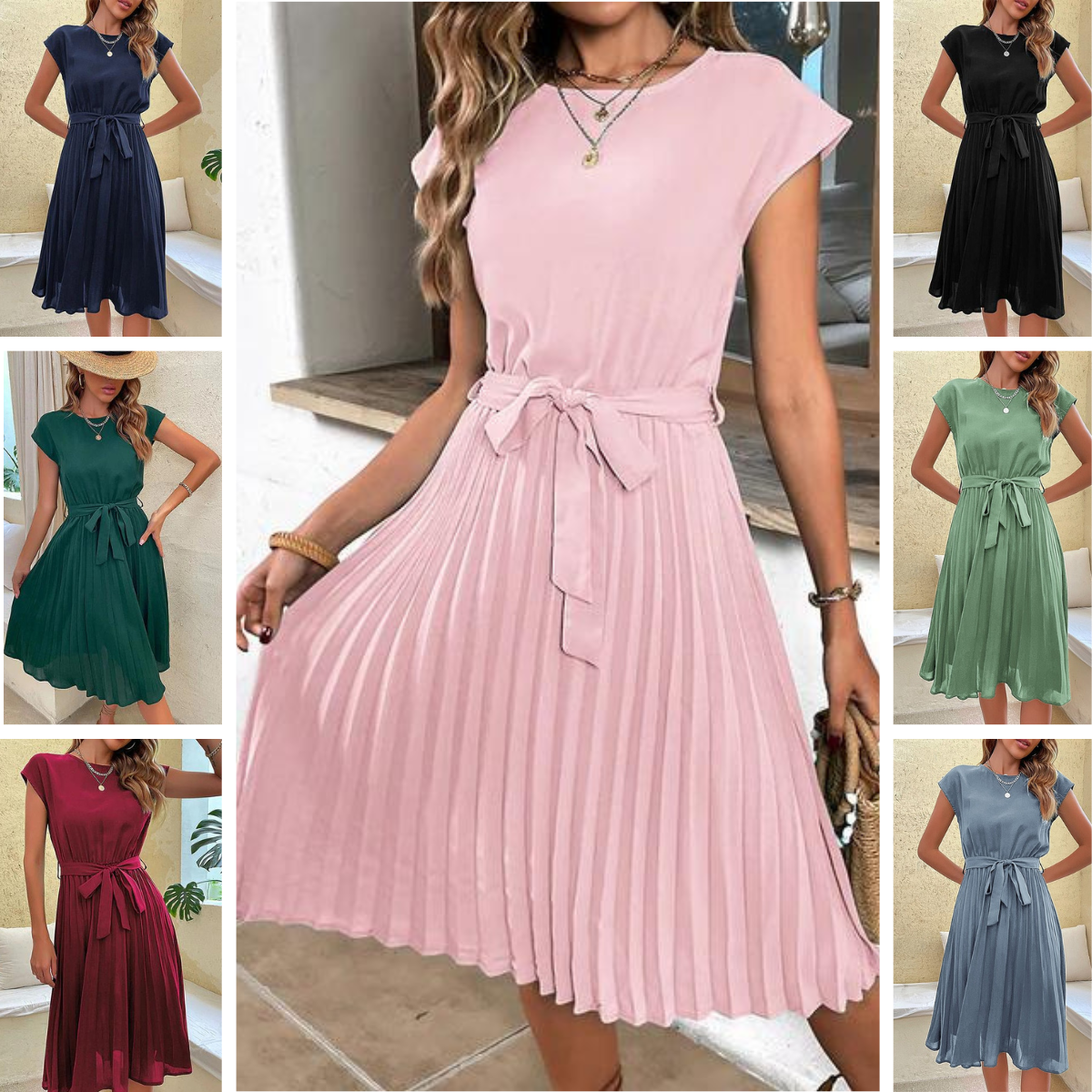 Leonor Statement Short Sleeve Pleated Casual Mini Dress for Summer Chic Silhouette Collection
