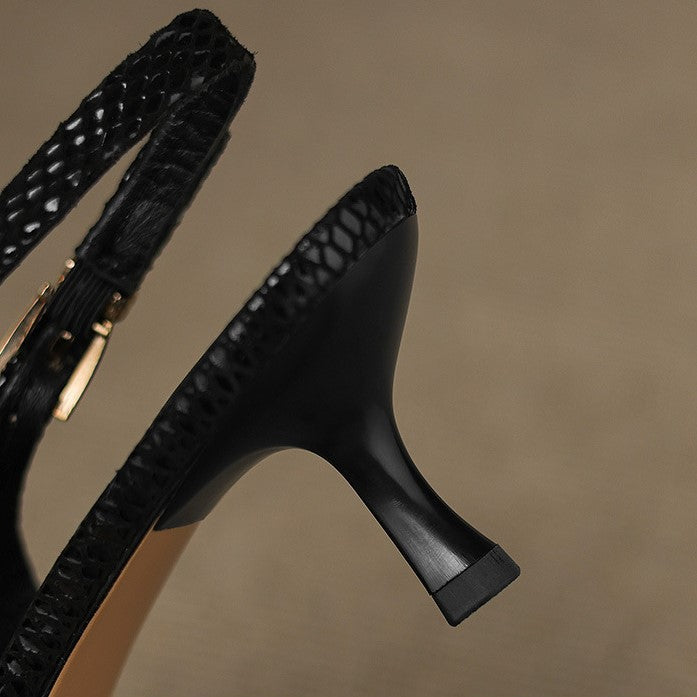 Pointed Toe Snake Print Slingback Kitten Heel Pumps