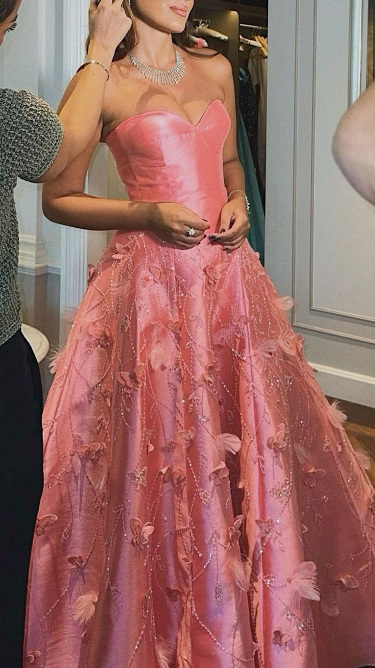 Classy A Line Sweetheart Light Pink Satin Long Prom Dresses Evening Dress With Beads Flowers C2647