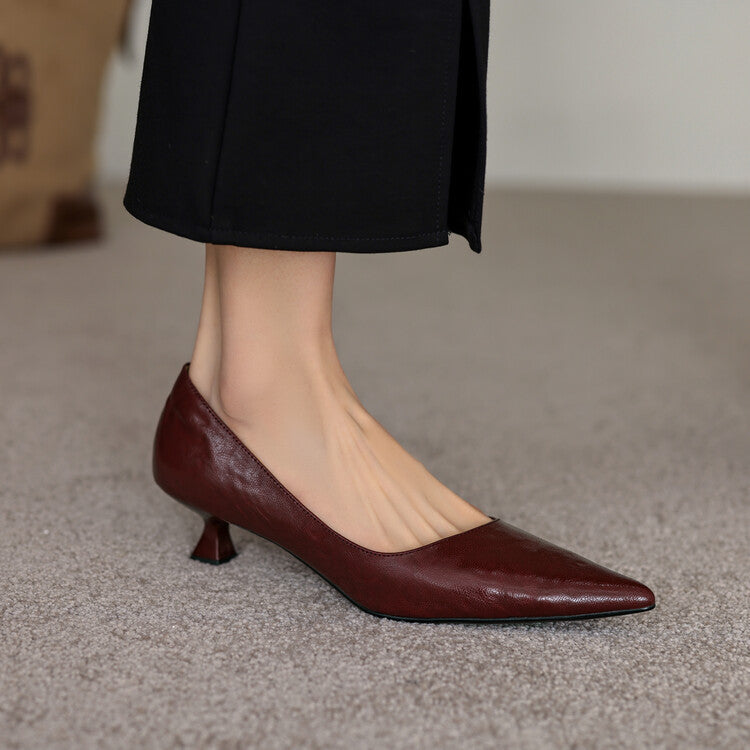 Pointed Toe Slip On Kitten Heel Pumps
