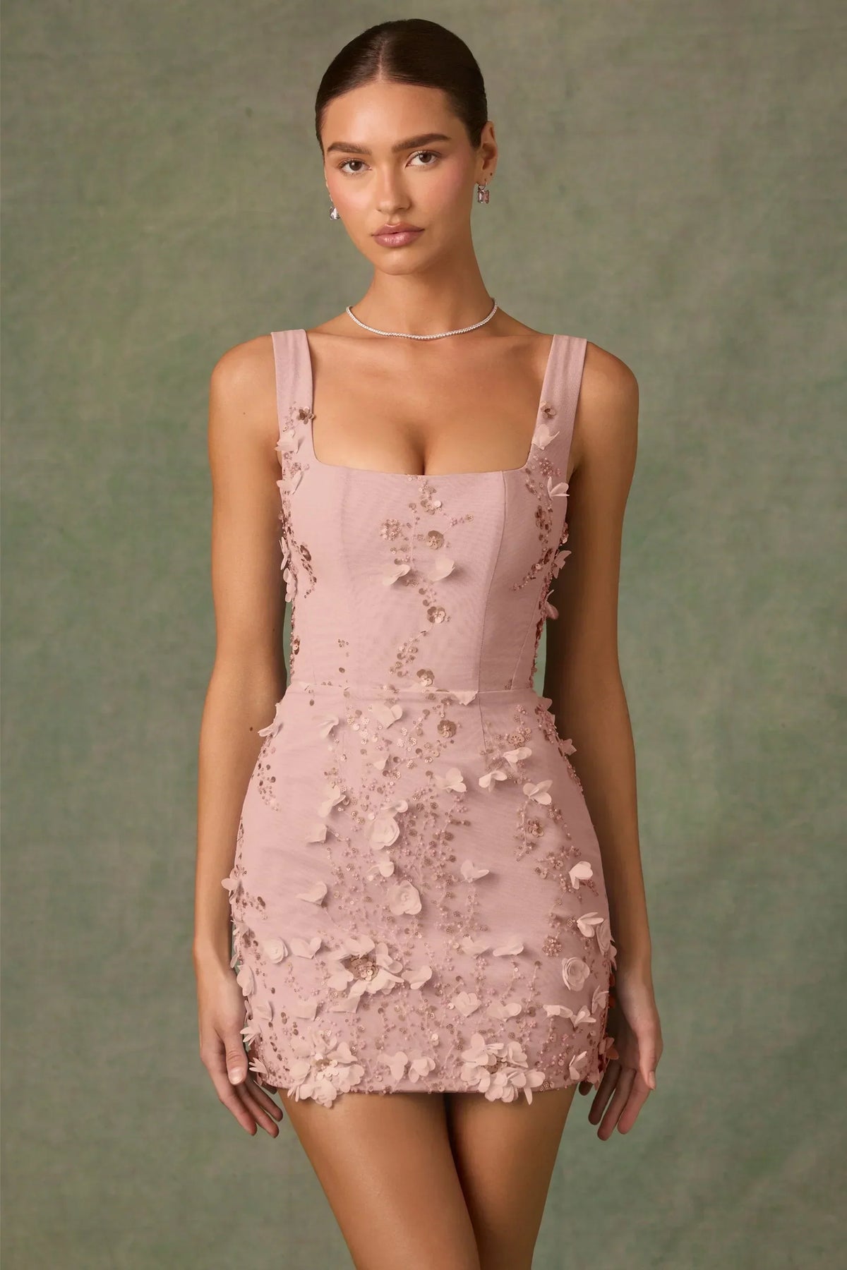 3D Floral Appliqué Square Neck Corset Bodycon Mini Dress 6