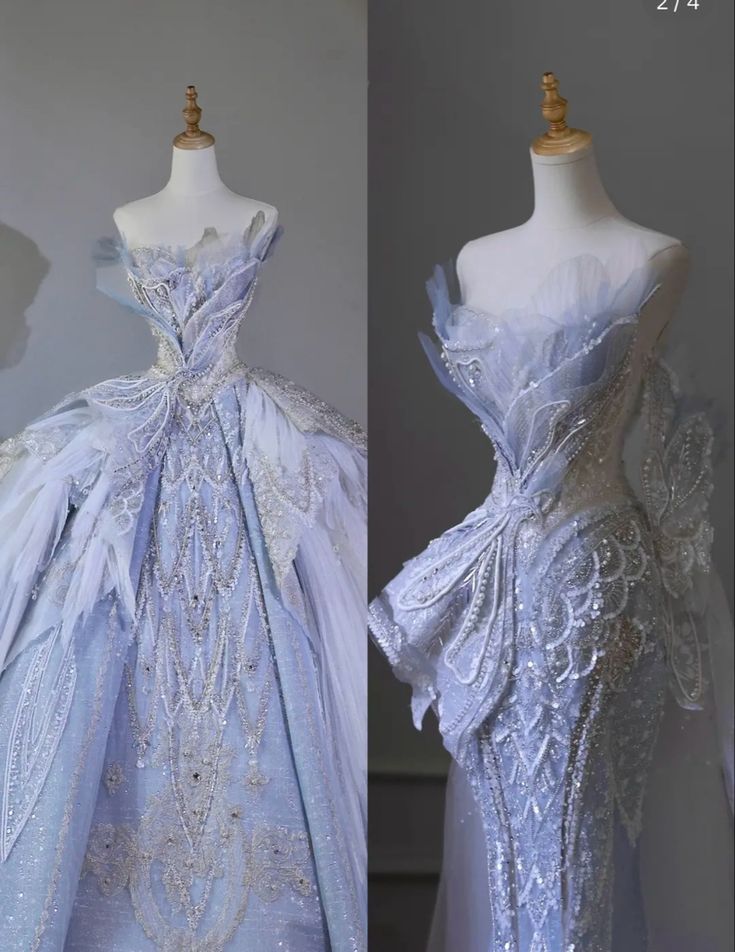 Chic Ball Gown Strapless Blue Sequin Sleeves Long Wedding Dresses With Beads C3462