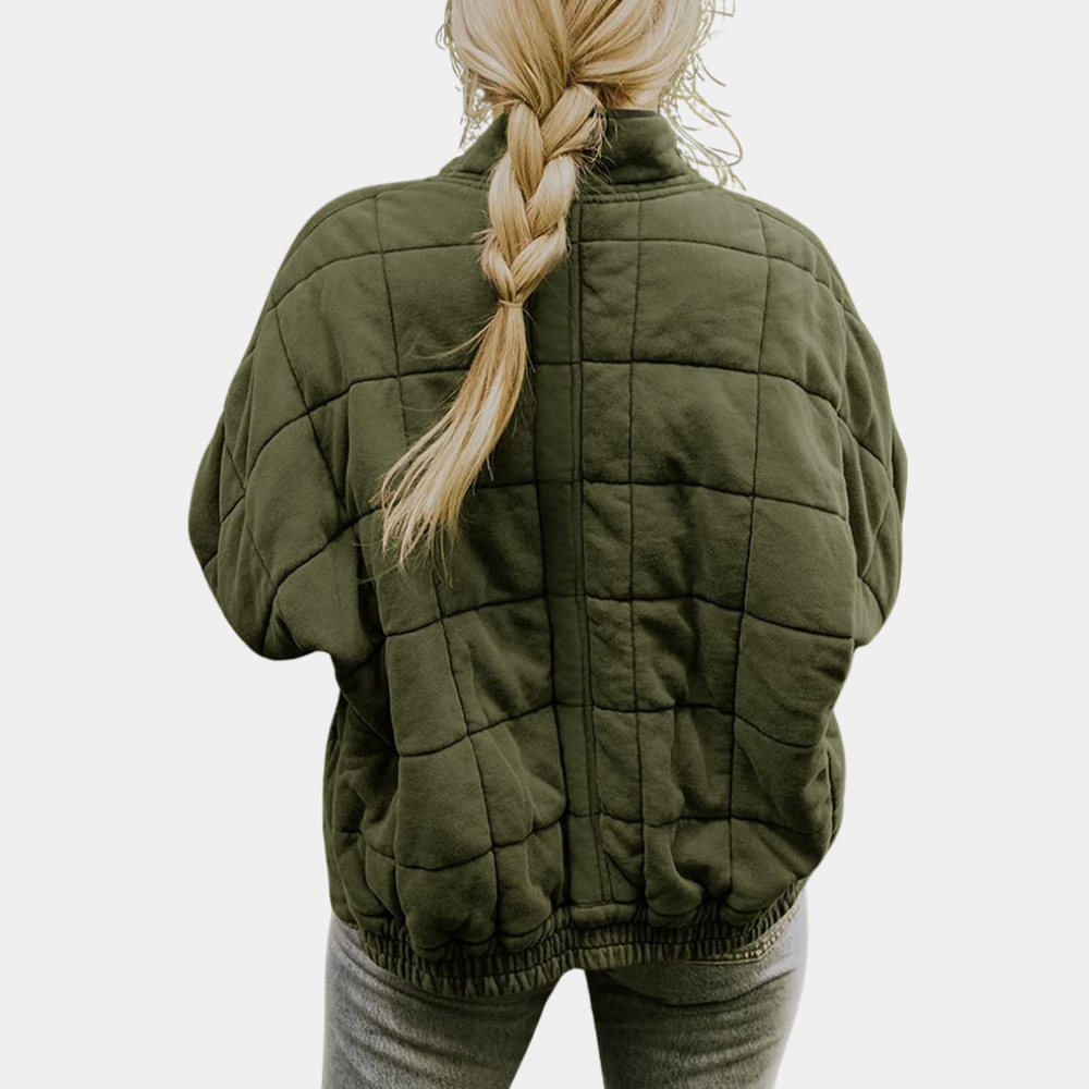 Quilted Zip Front Stand Collar Bomber Jacket