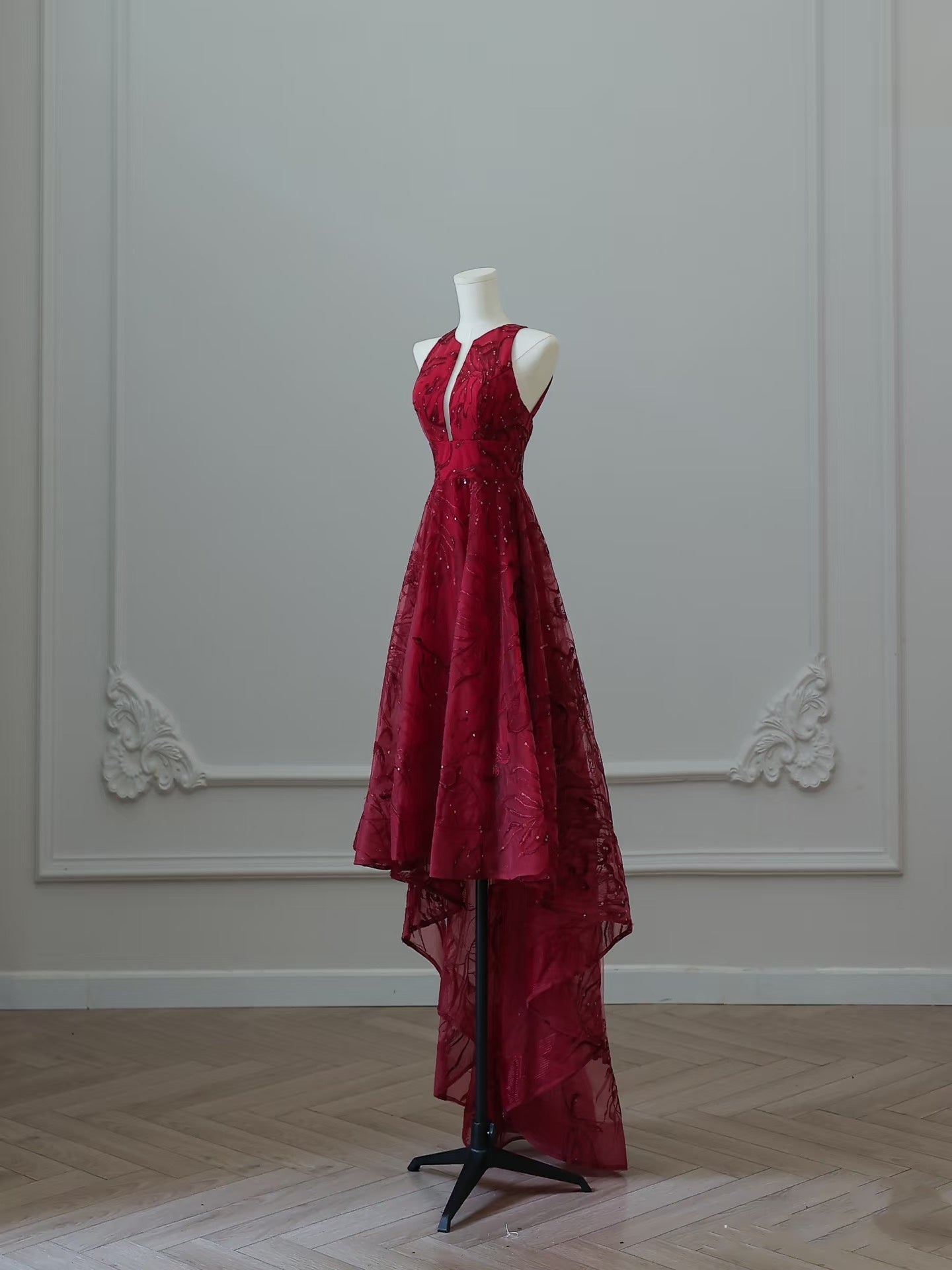 Sexy High Low Burgundy Sequin Long Prom Dresses Evening Gowns S3840