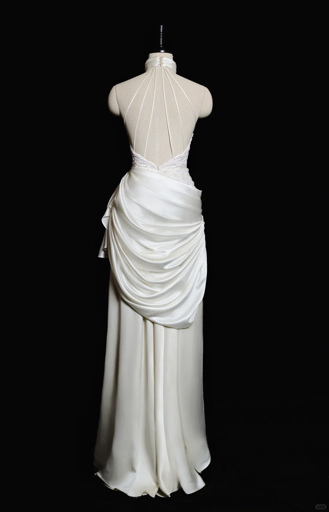 Vintage Mermaid Halter Satin Lace Pleated Long Wedding Dresses C3846