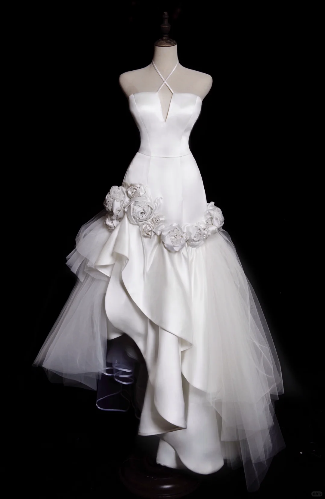 Unique Mermaid Halter Satin Tulle Flower Applique Long Wedding Dresses C3850