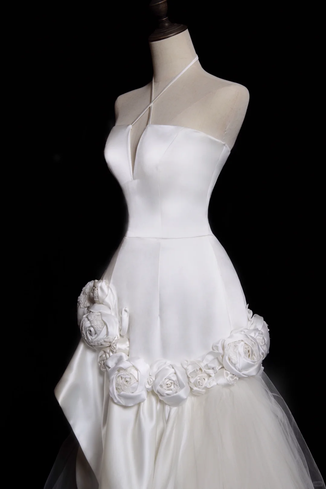 Unique Mermaid Halter Satin Tulle Flower Applique Long Wedding Dresses C3850