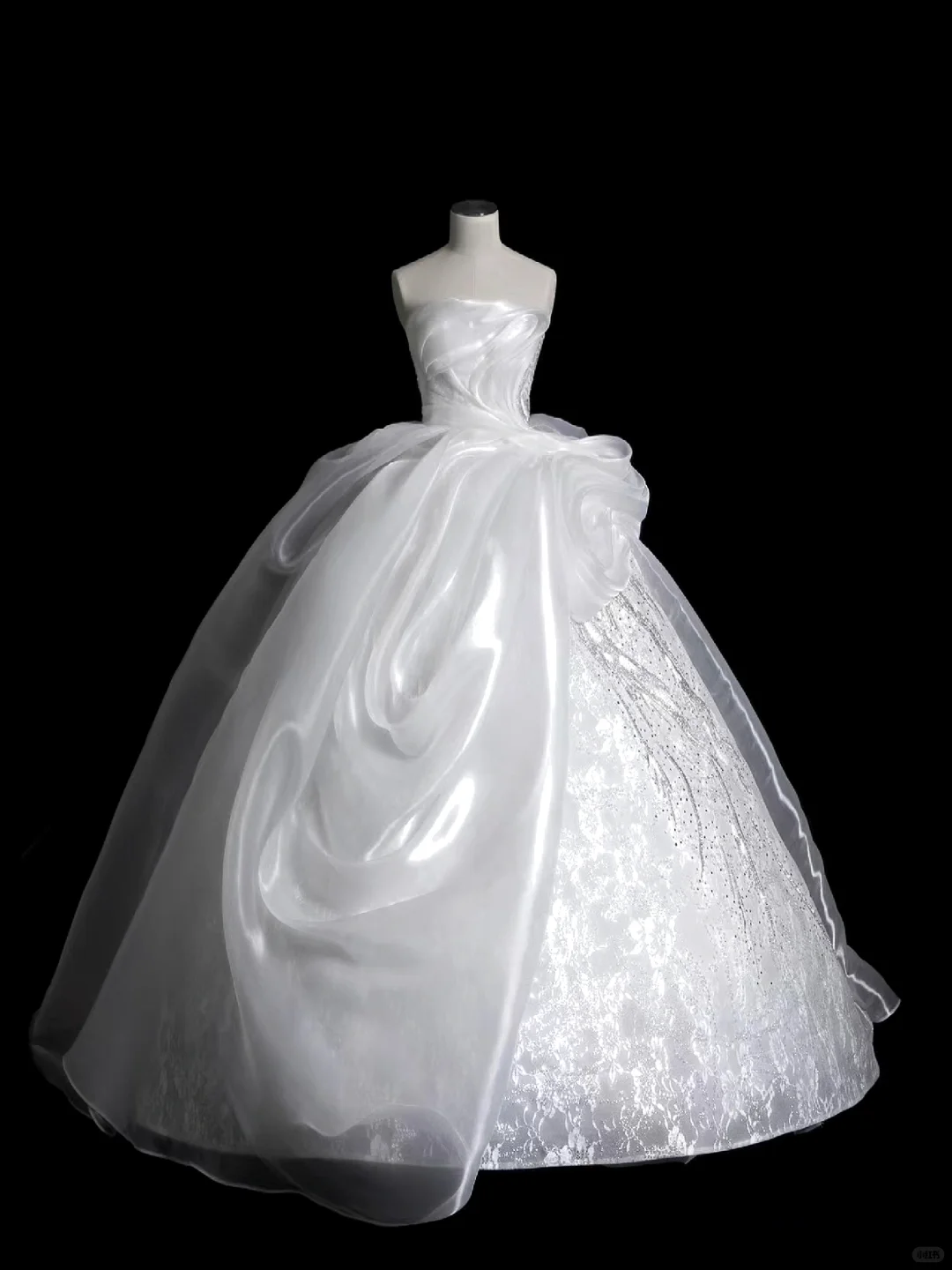 Classy Ball Gown Strapless Satin Lace Sequin Long Wedding Dresses C4175