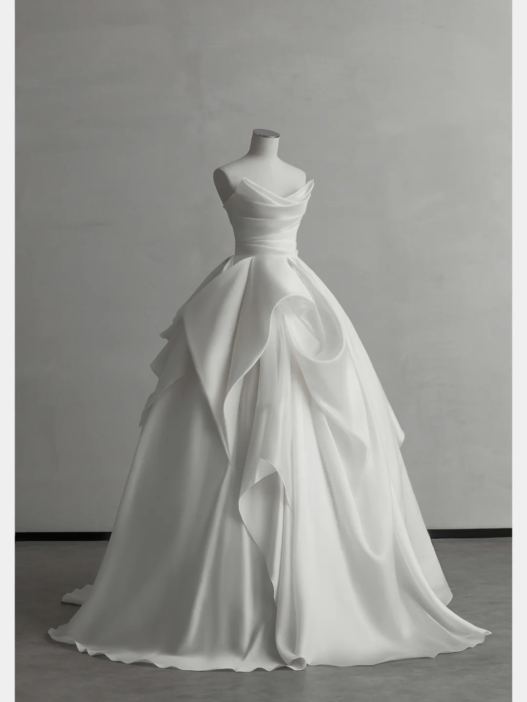 Elegant Ball Gown Strapless White Satin Long Wedding Dresses C4178