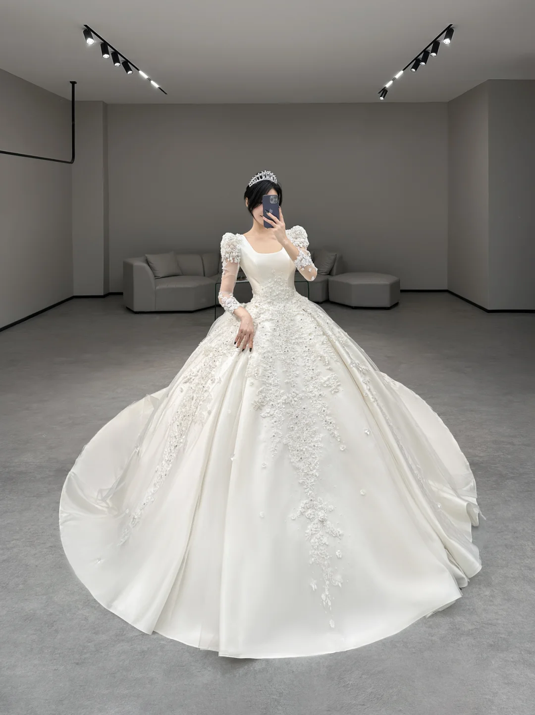Timeless Ball Gown Satin Applique Long Sleeves Long Wedding Dresses C4188