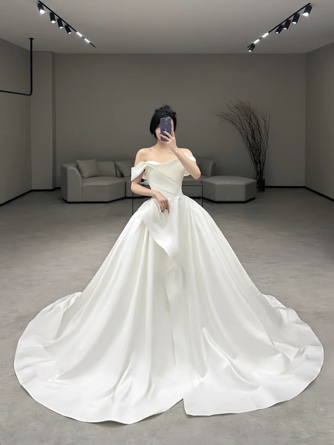 Simple Elegant Ball Gown Off The Shoulder Satin Long Wedding Dresses C4193