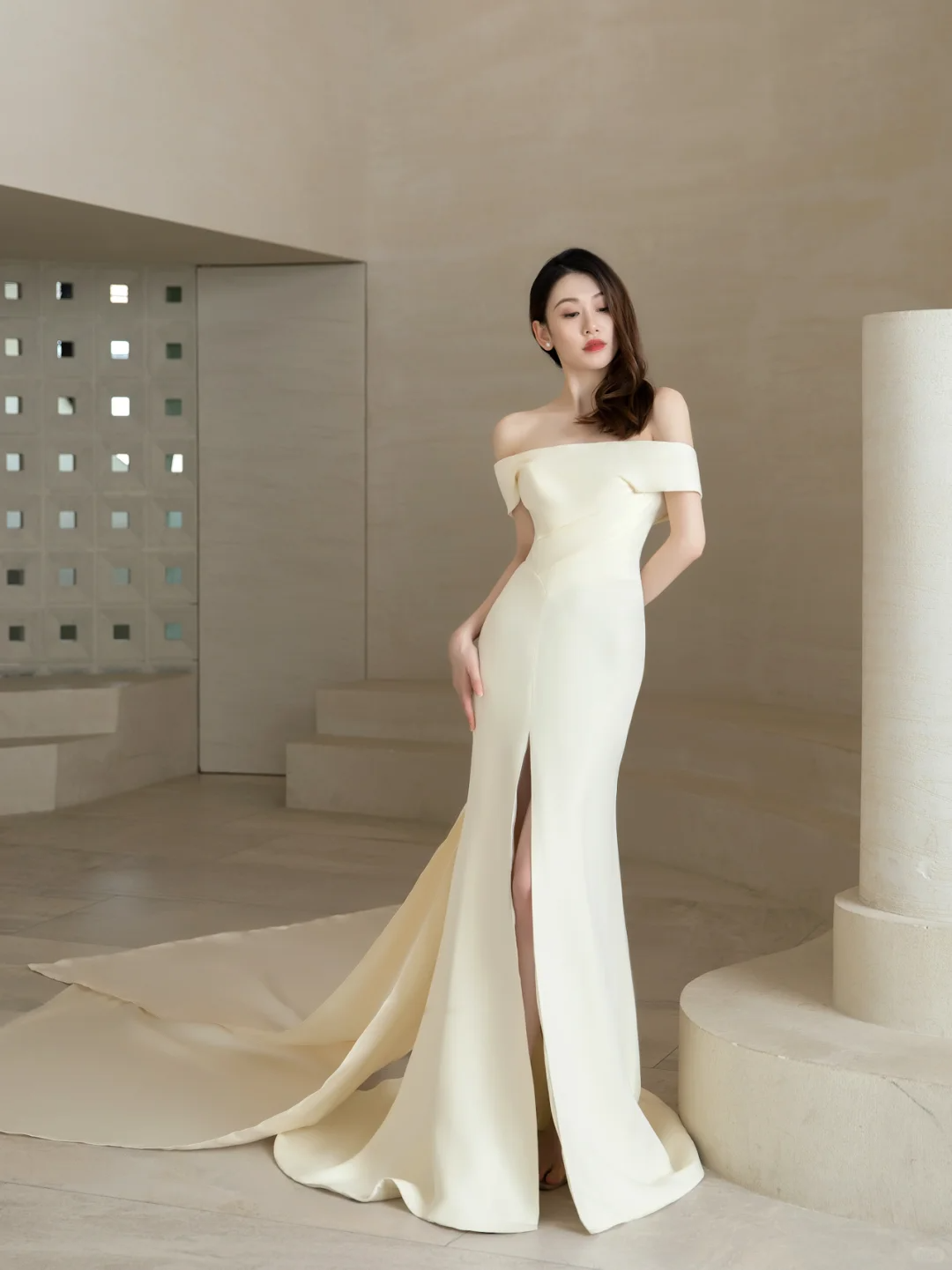 Elegant Mermaid Off The Shoulder Satin Long Wedding Dresses C4199